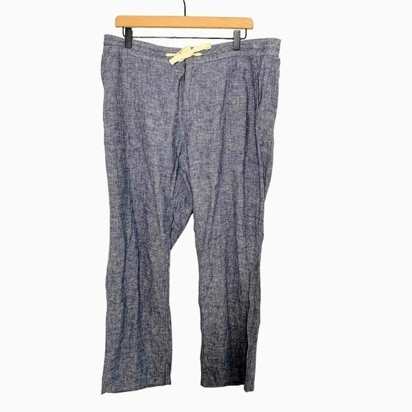 DULUTH Hemp Organic Cotton Pants Drawstring Blue Chambray Womens Size 18 Pockets - Picture 1 of 10
